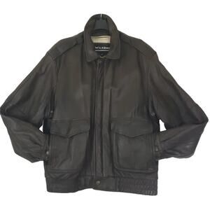 Wilsons ~Men's Size L~ Brown Leather Bomber Flight Motorcycle Jacket Heavy Lined